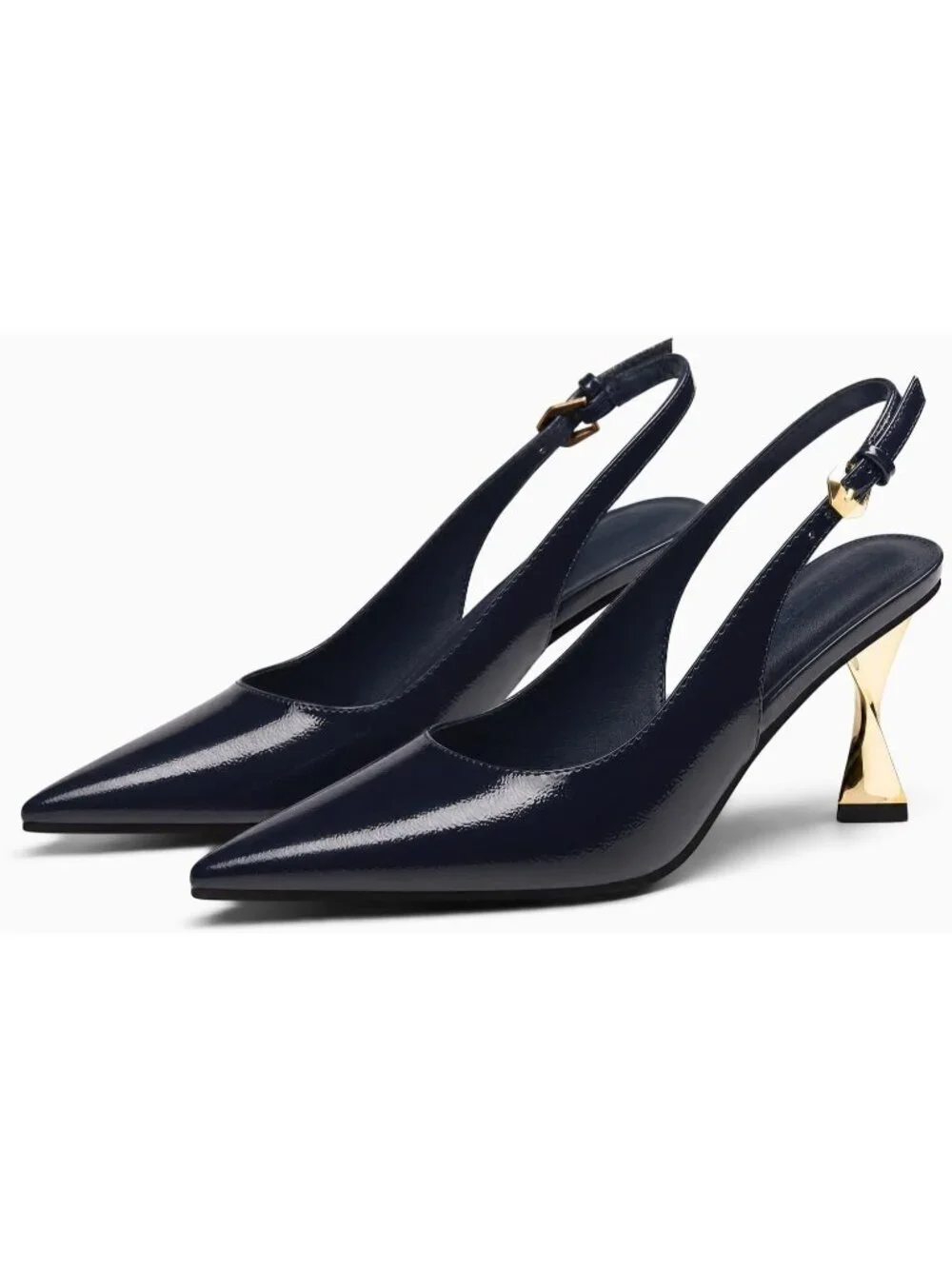 Women's Navy Kitten Heels Slingback Pointed Closed Toe Pumps Comfortable Shoes